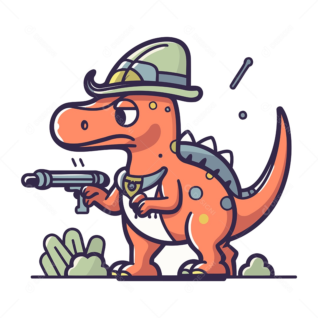 Dinossauro com Chapéu e Arma Ilustração Vetor EPS