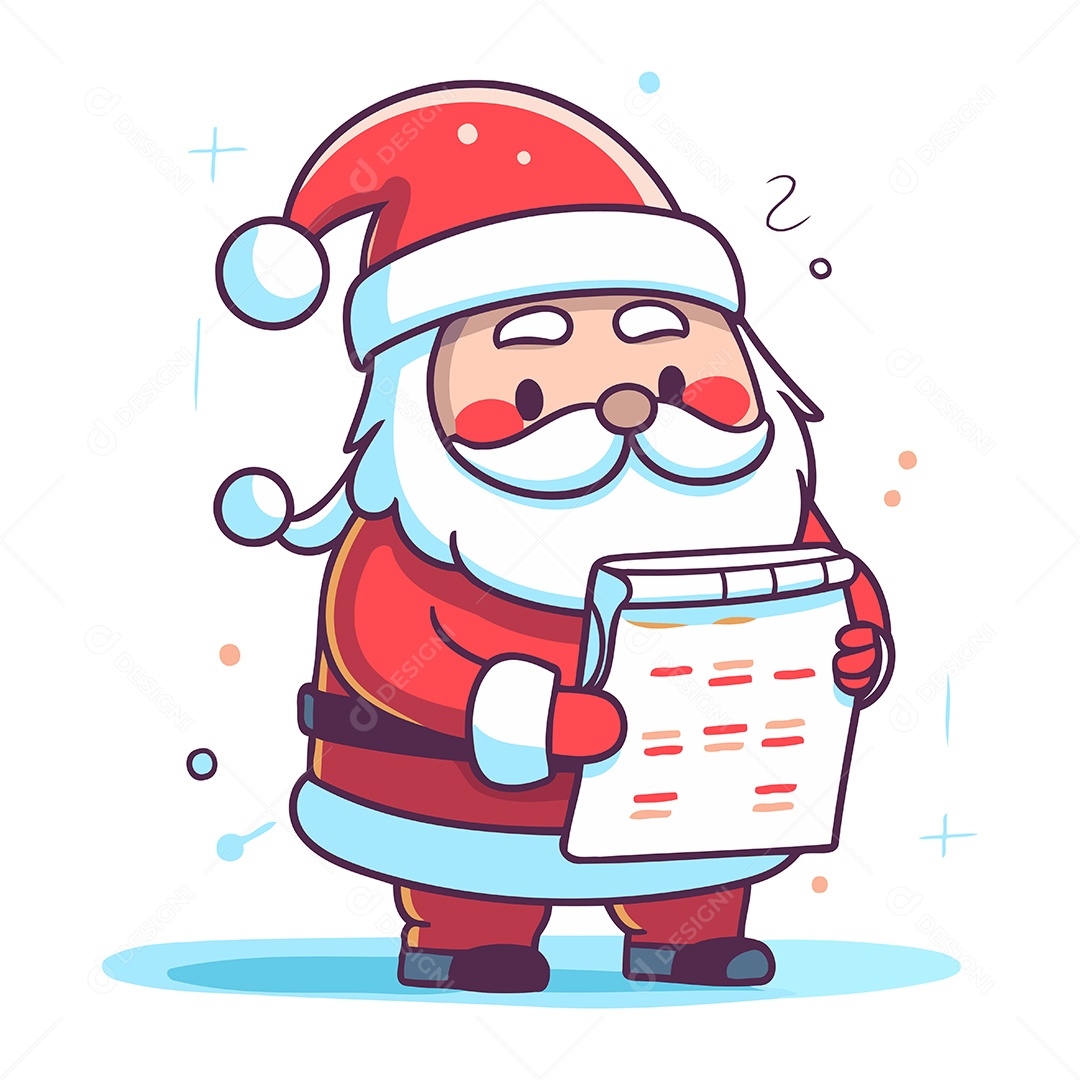 Papai Noel com Lista Desenho Animado Ilustração Vetor EPS