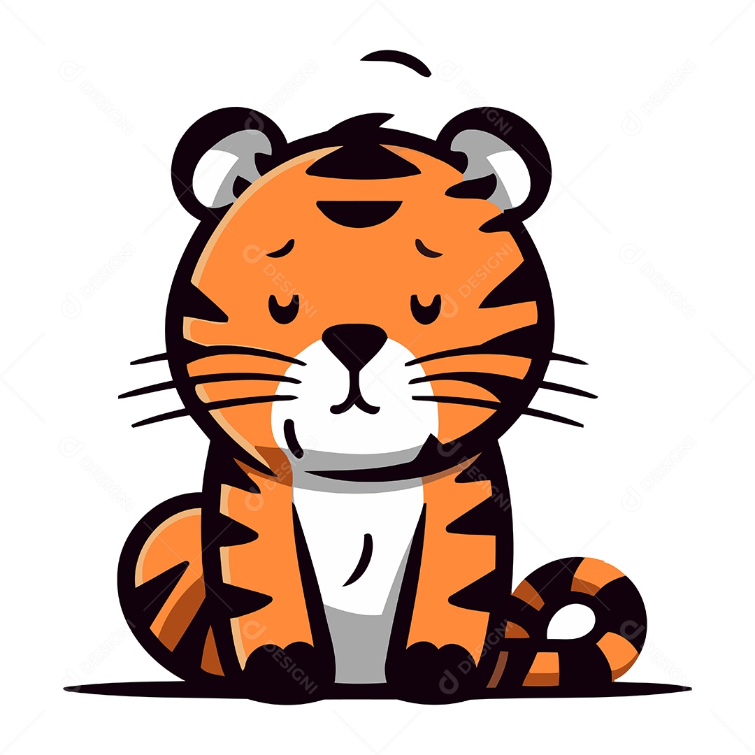 Tigre Fofo de Desenho Animado Ilustração Vetor EPS