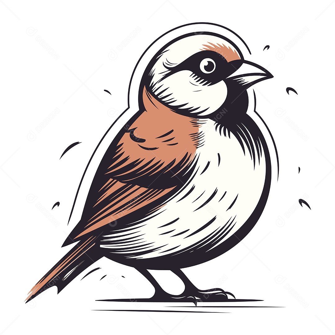 Pássaro Pardal de Desenho Animado Ilustração Vetor EPS