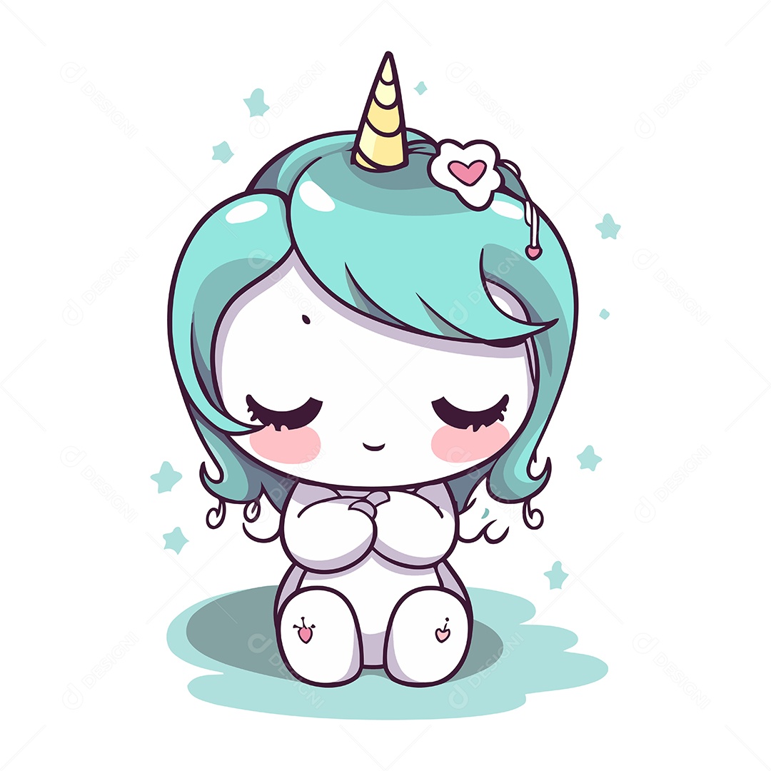 Unicórnio Fofo de Desenho Animado Ilustração Vetor EPS