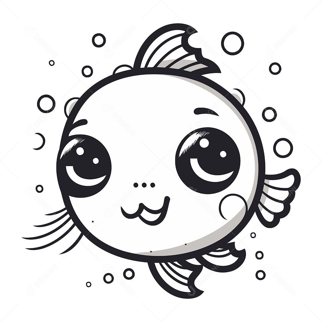 Peixe Fofo de Desenho Animado Ilustração Vetor EPS
