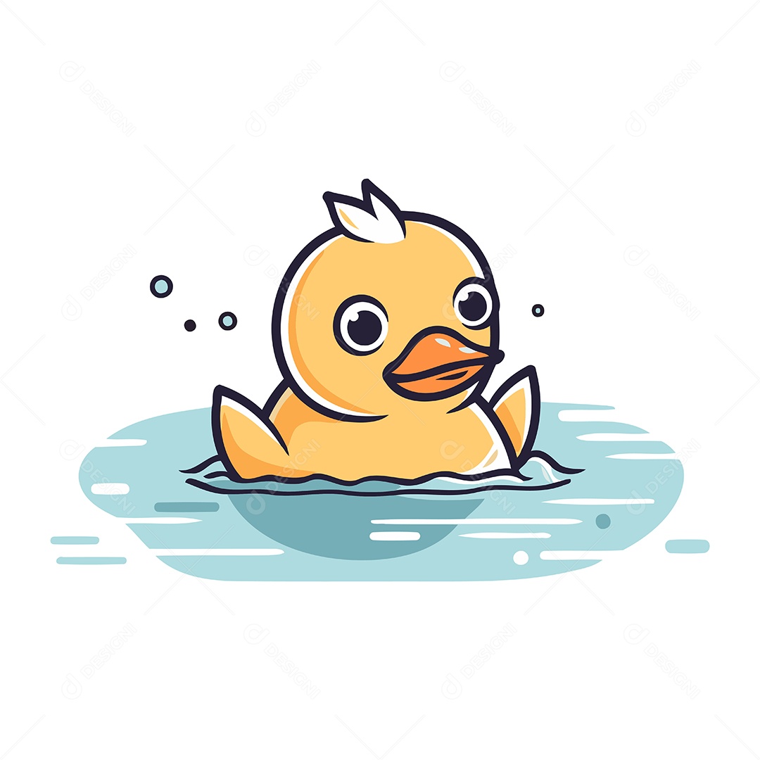 Patinho Fofo de Desenho Animado Ilustração Vetor EPS