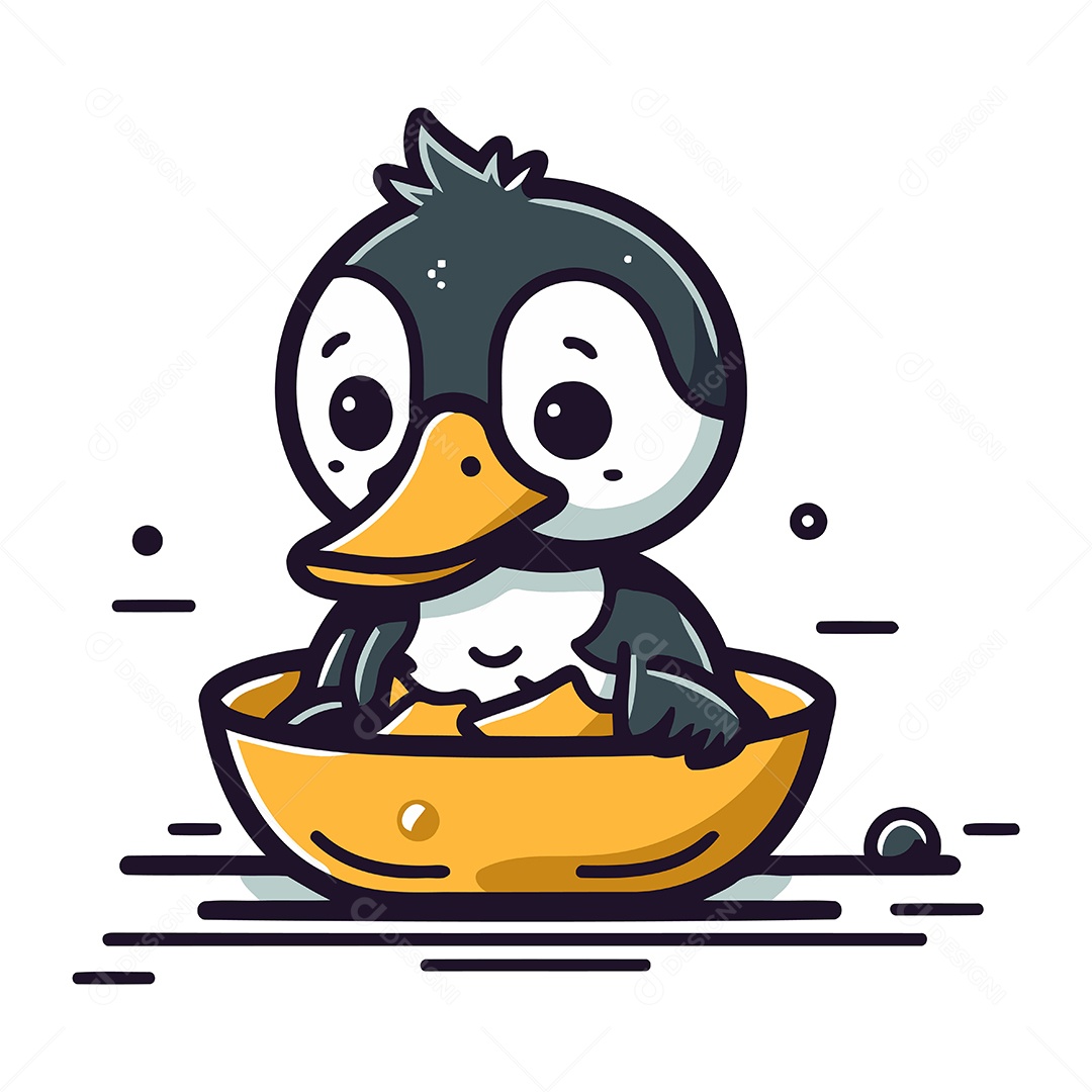 Patinho Fofo em uma Tigela Ilustração Vetor EPS