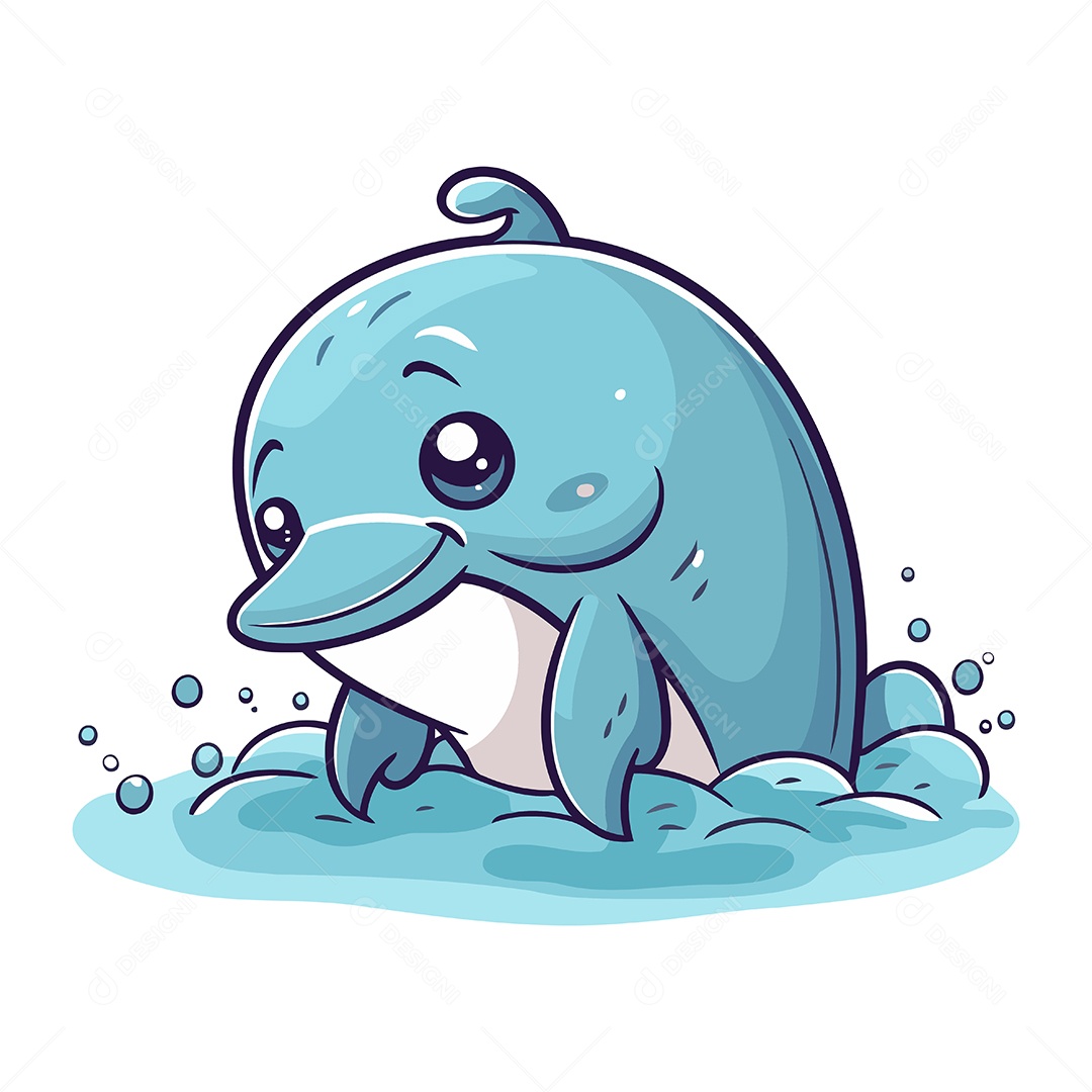 Golfinho Fofo de Desenho Animado Ilustração Vetor EPS