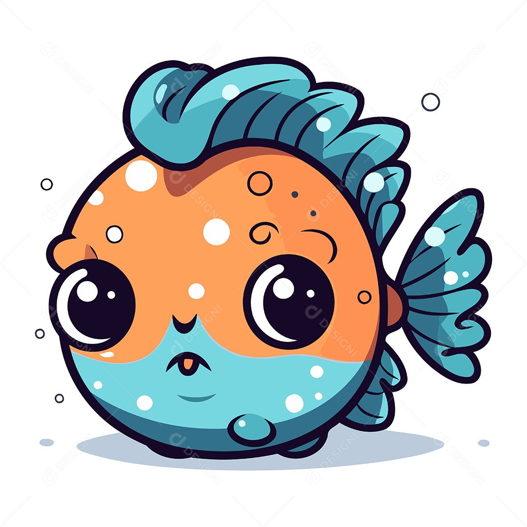 Peixe Fofo de Desenho Animado Ilustração Vetor EPS