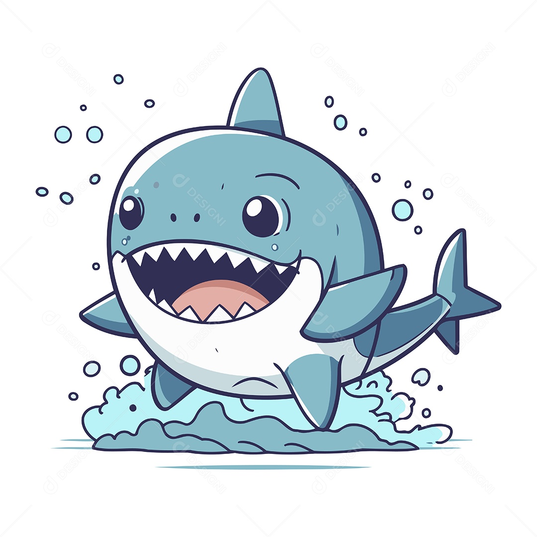 Tubarão Fofo de Desenho Animado Ilustração Vetor EPS