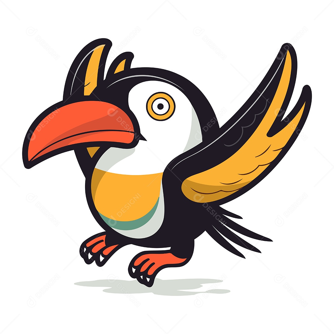 Tucano Fofo de Desenho Animado Ilustração Vetor EPS