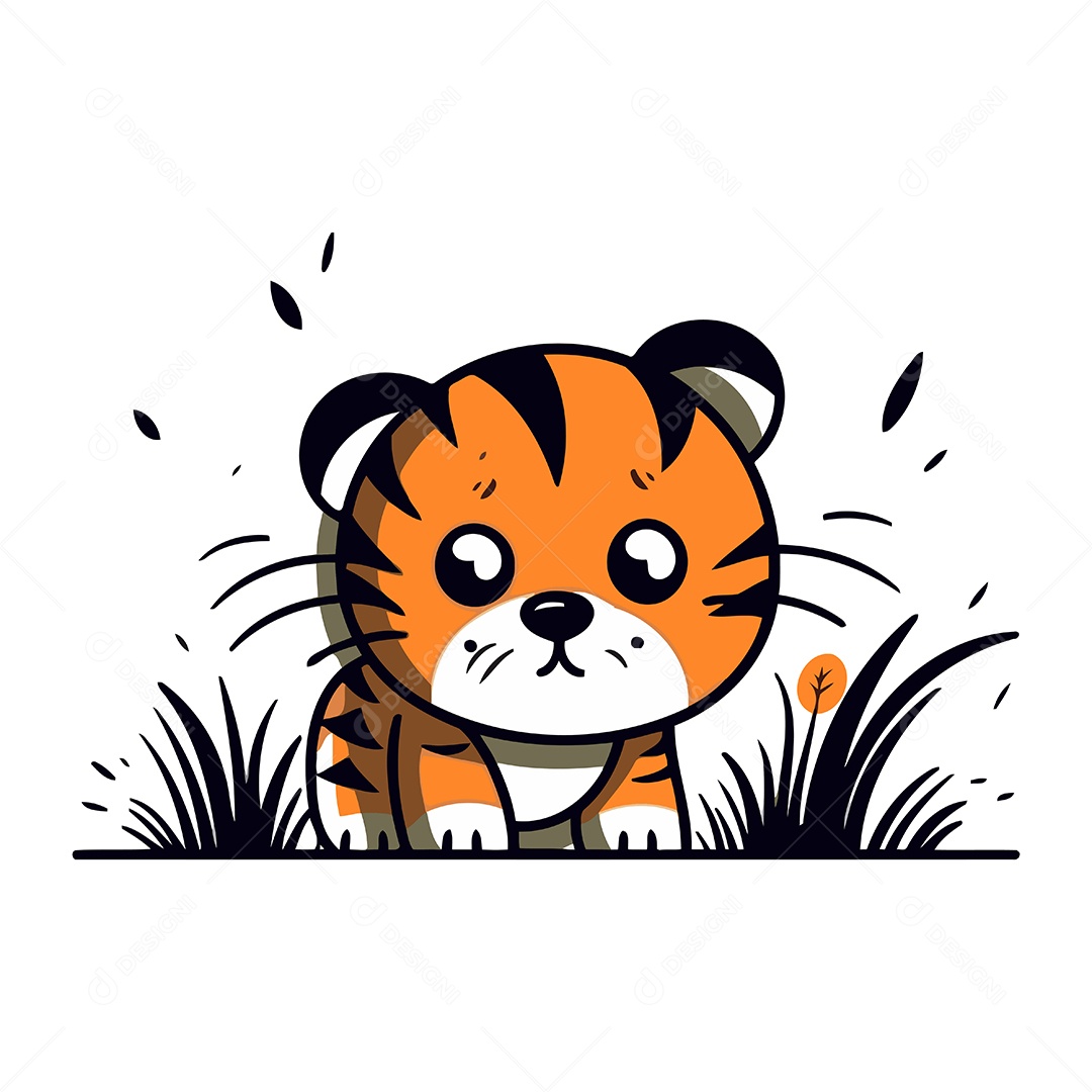 Tigre Fofo de Desenho Animado Ilustração Vetor EPS