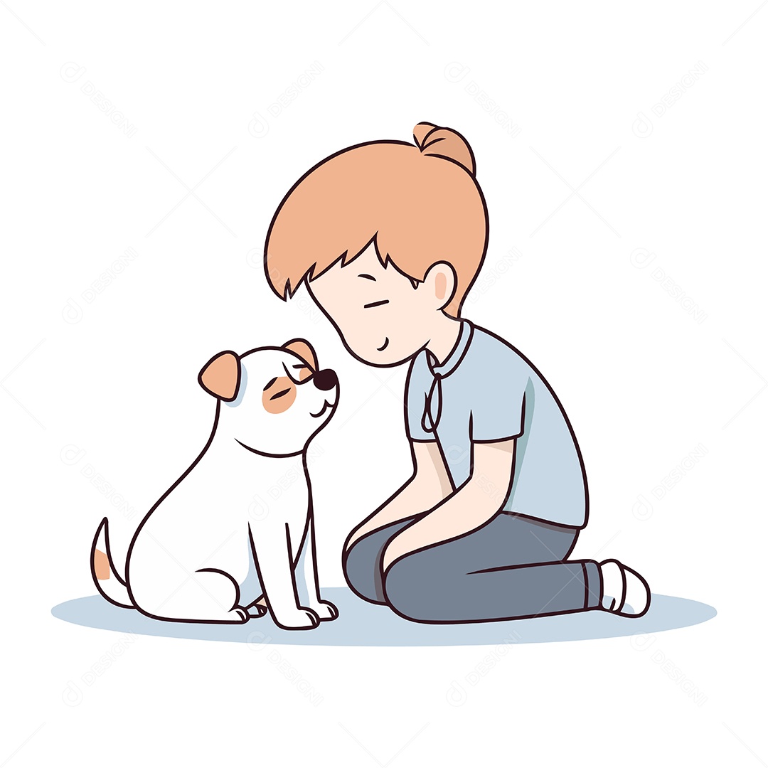 Menino Fofo e Cachorro de Desenho Animado Ilustração Vetor EPS