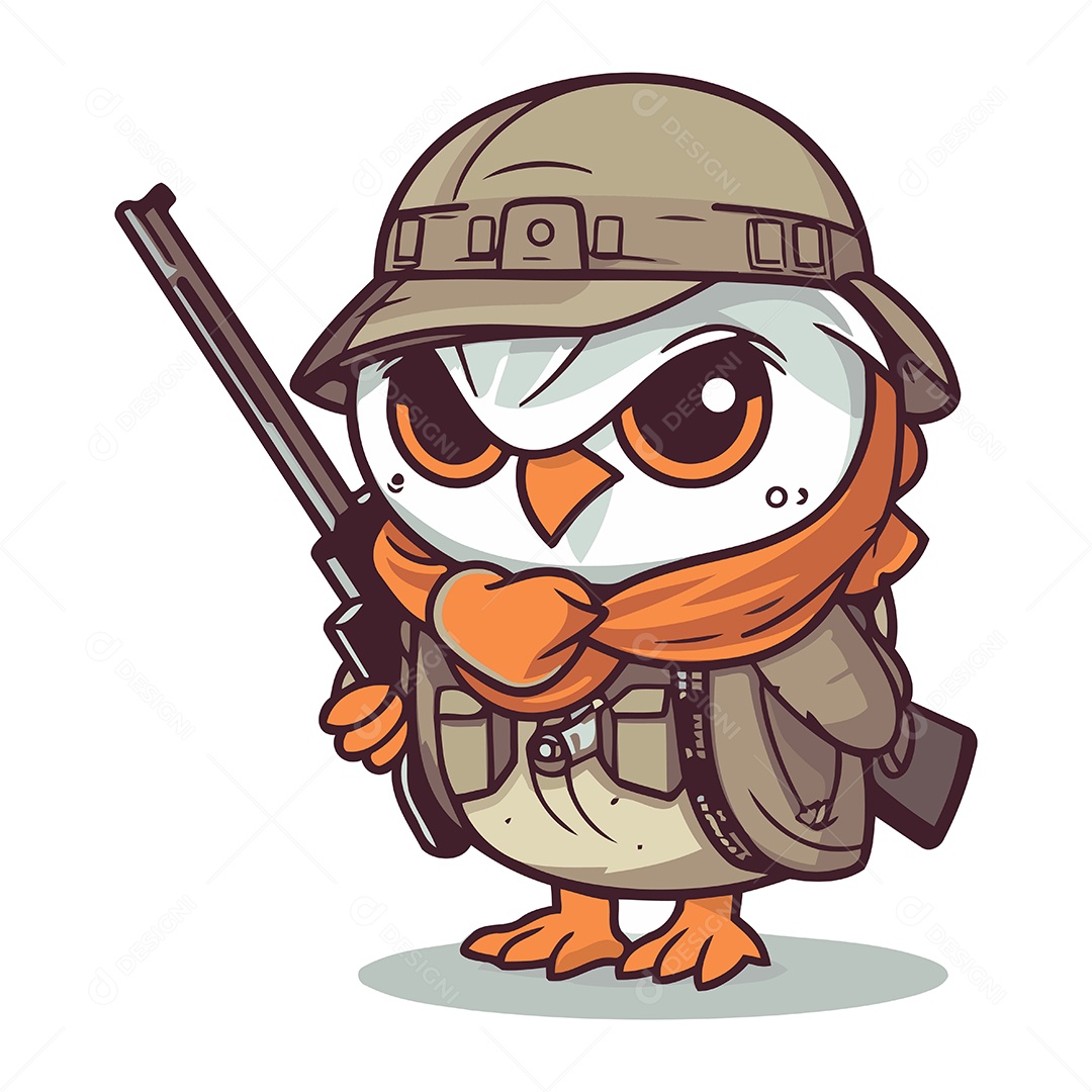 Coruja com Rifle de Desenho Animado Ilustração Vetor EPS
