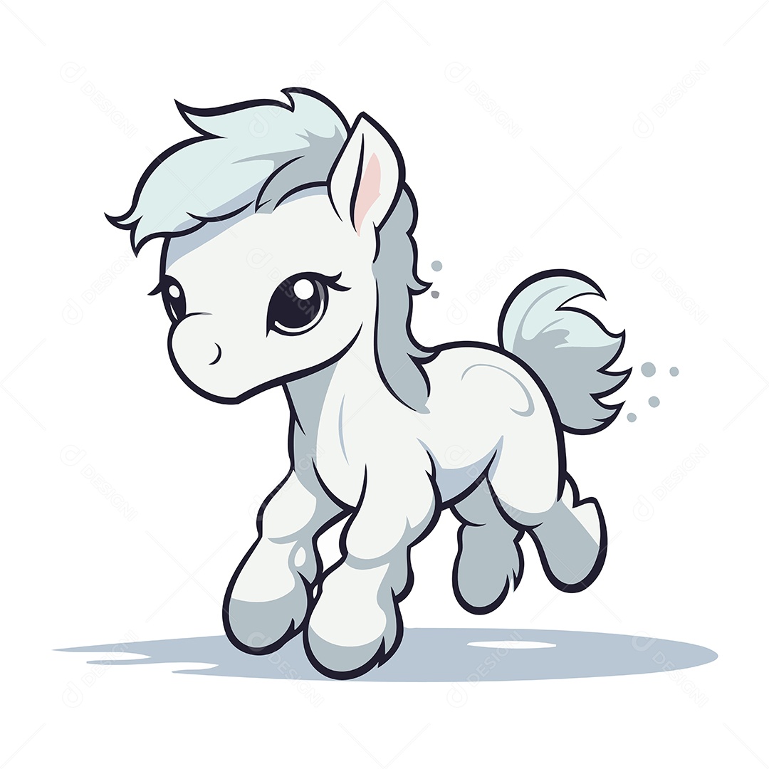 Pônei Branco Fofo de Desenho Animado Ilustração Vetor EPS