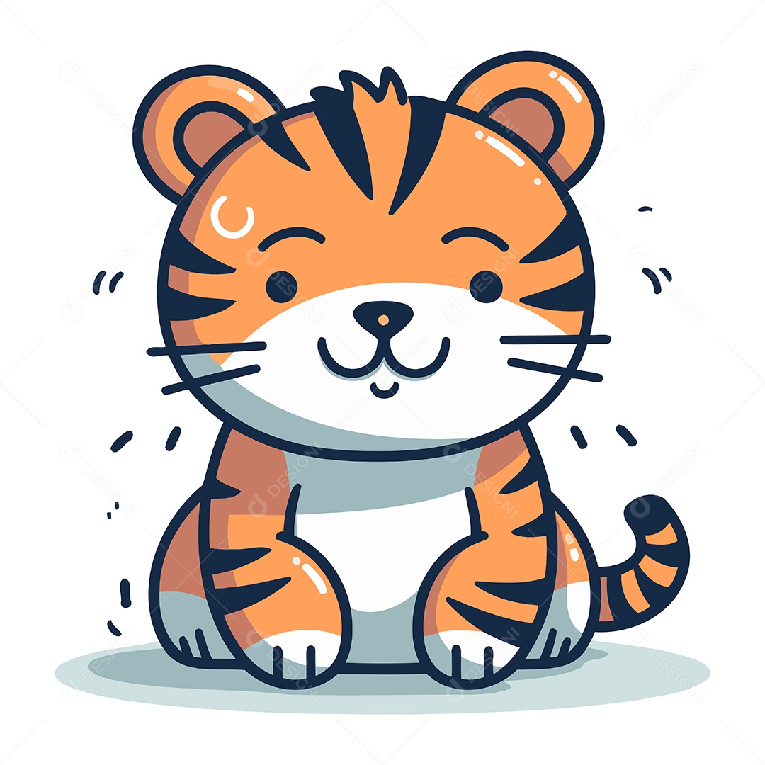 Tigre Fofo de Desenho Animado Ilustração Vetor EPS