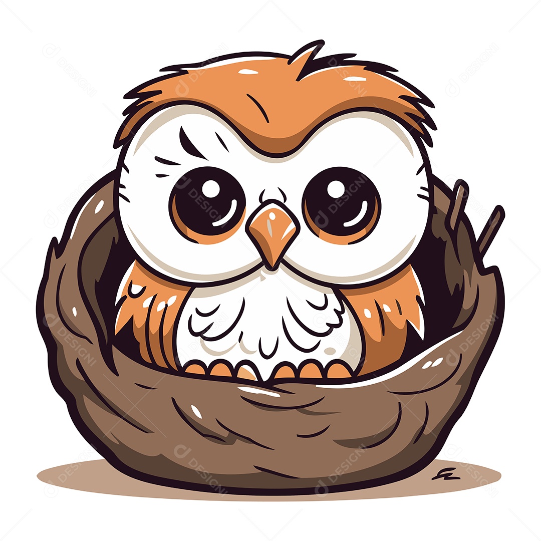 Coruja no Ninho de Desenho Animado Ilustração Vetor EPS
