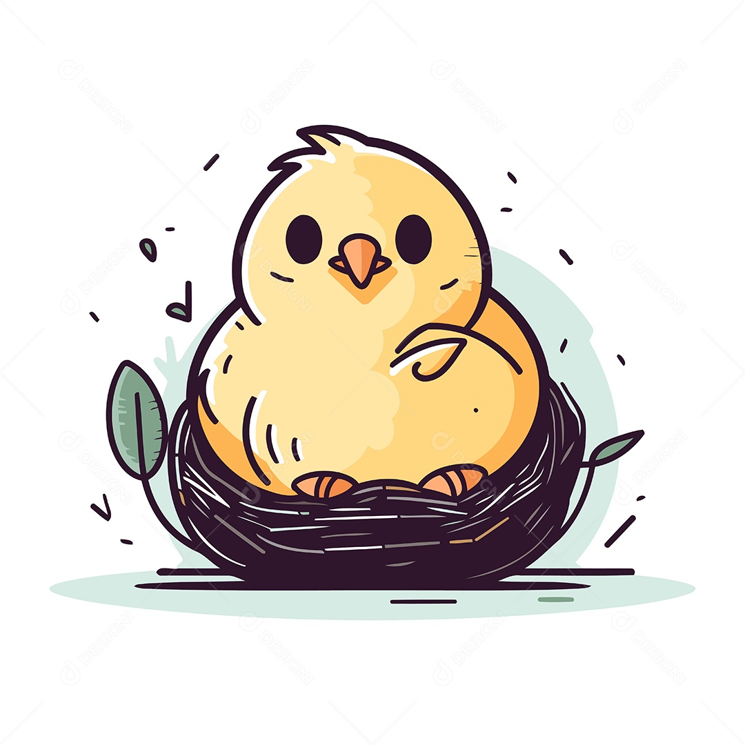 Pintinho Fofo no Ninho de Desenho Animado Ilustração Vetor EPS