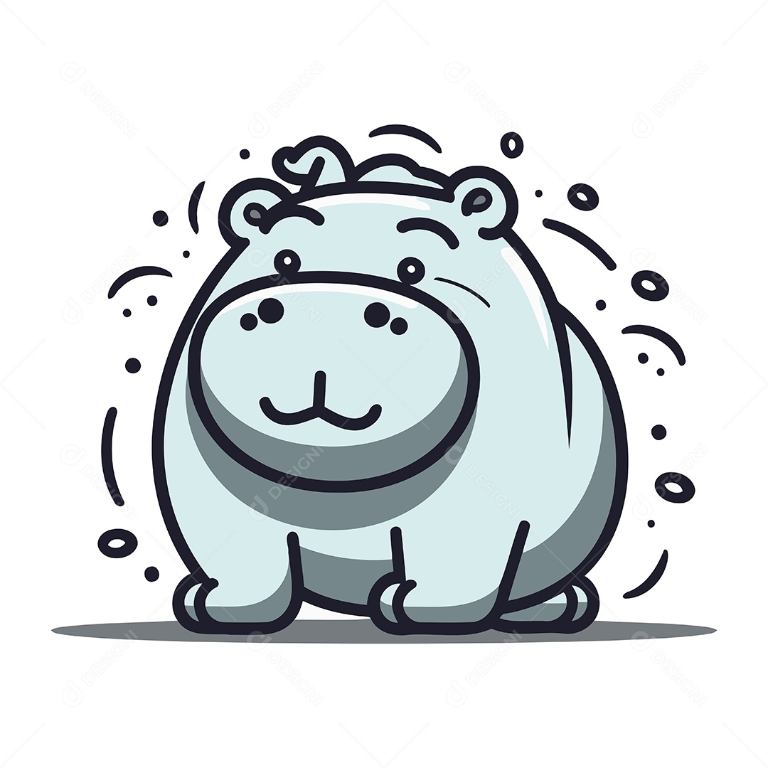 Hipopótamo Fofo de Desenho Animado Ilustração Vetor EPS