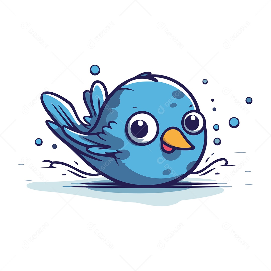 Pássaro Azul Fofo de Desenho Animado Ilustração Vetor EPS