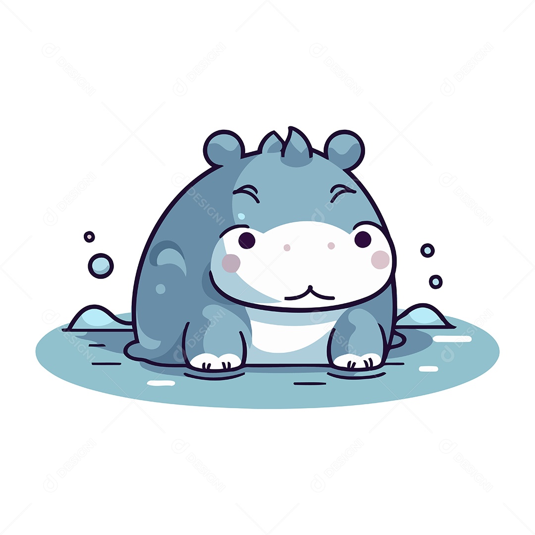Hipopótamo Fofo de Desenho Animado Ilustração Vetor EPS