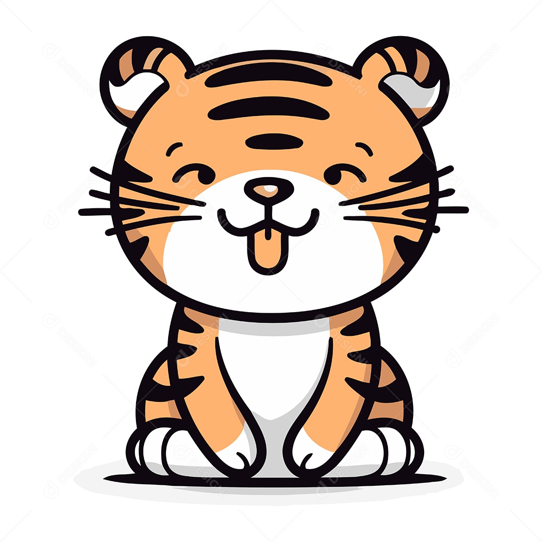 Tigre Fofo de Desenho Animado Ilustração Vetor EPS