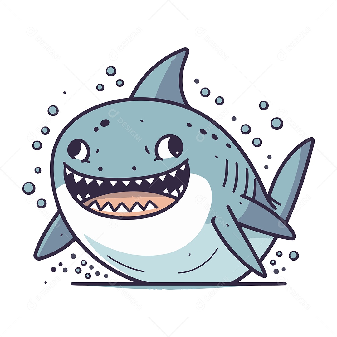 Tubarão de Desenho Animado Ilustração Vetor EPS