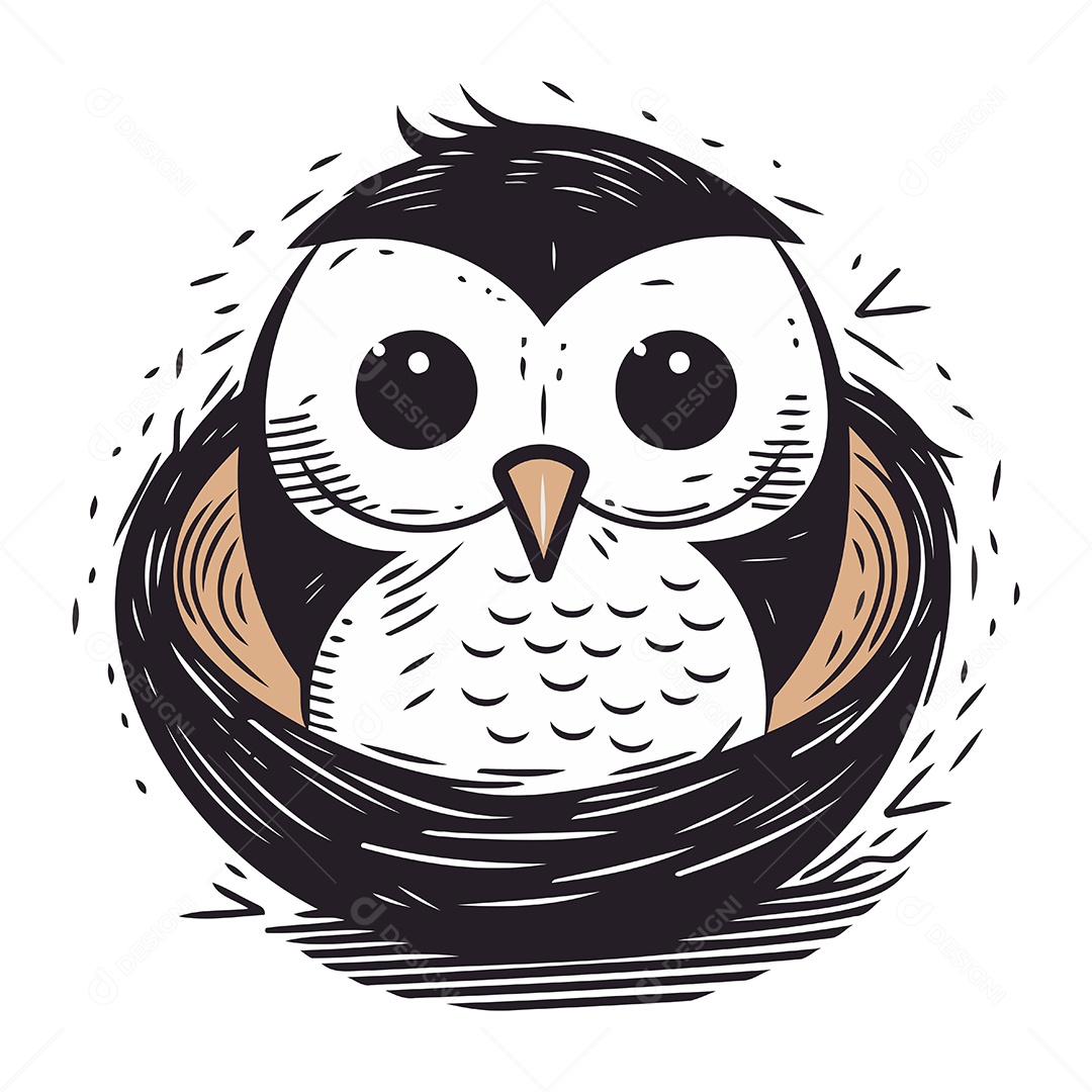 Coruja Fofa no Ninho Ilustração Vetor EPS