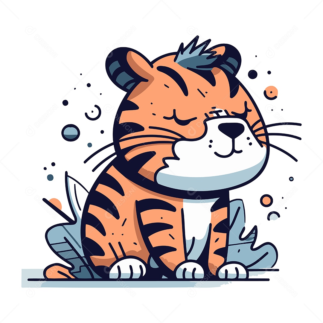 Tigre Fofo de Desenho Animado Ilustração Vetor EPS