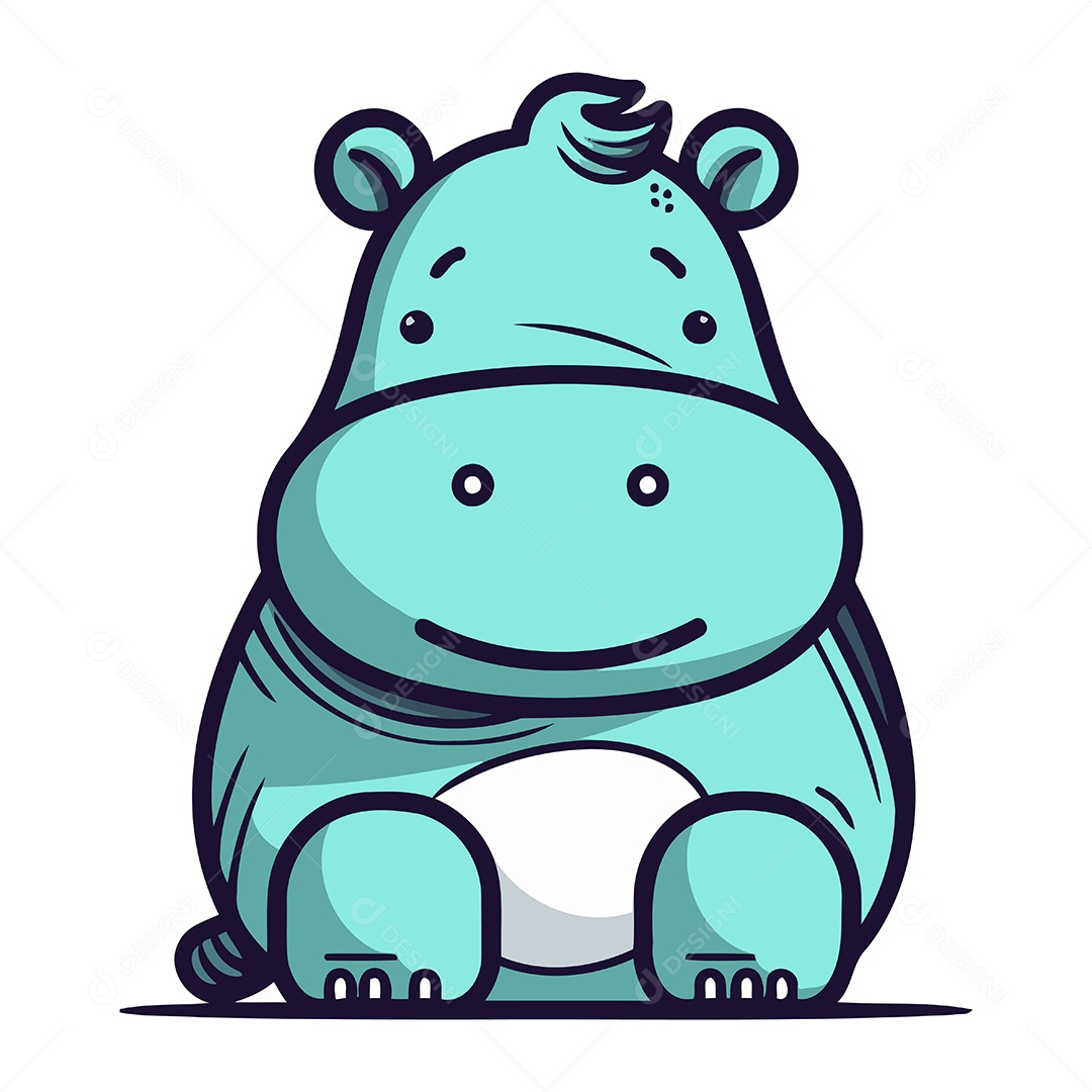 Hipopótamo Fofo de Desenho Animado Ilustração Vetor EPS