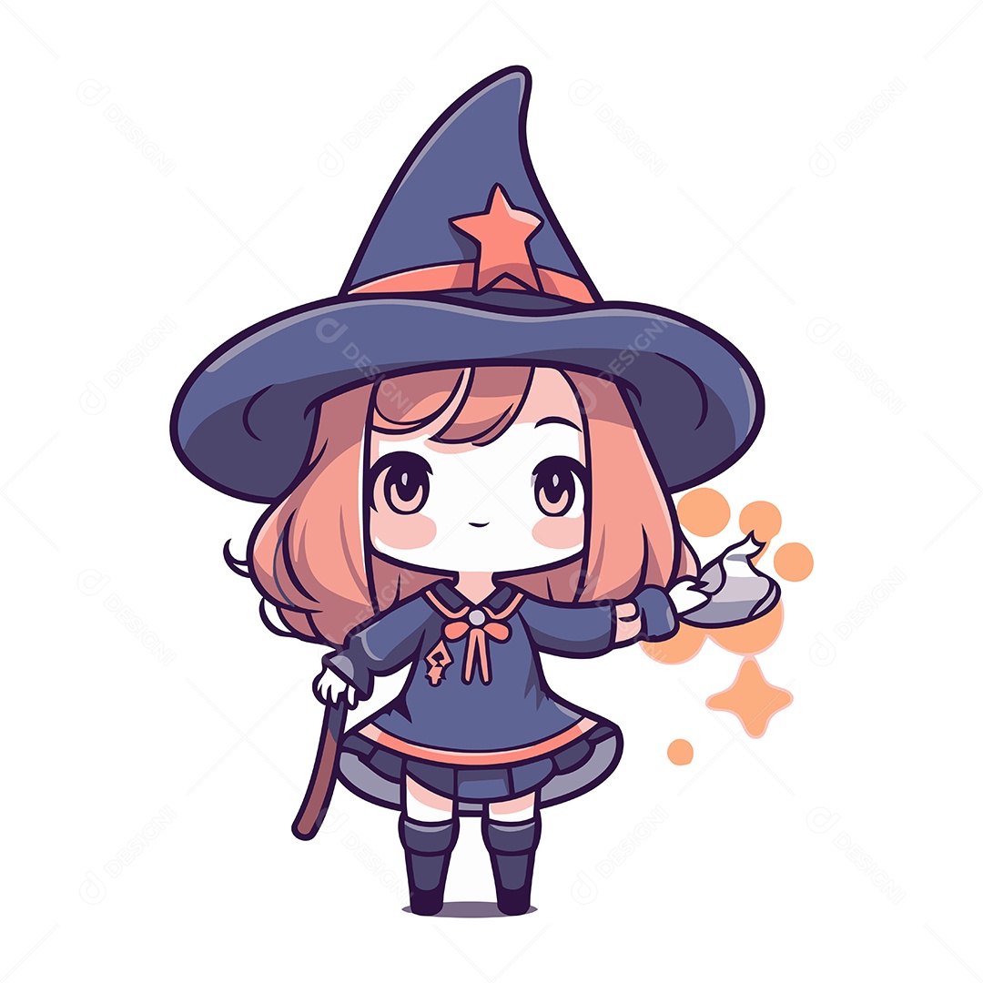 Menina Fantasiada de Bruxa Desenho Animado Ilustração Vetor EPS