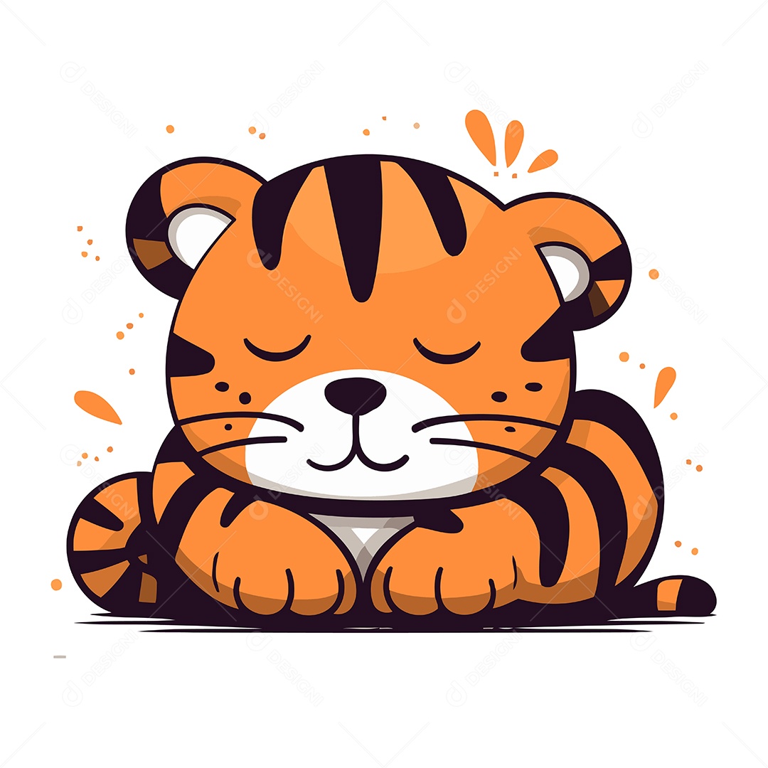 Tigre Fofo de Desenho Animado Ilustração Vetor EPS