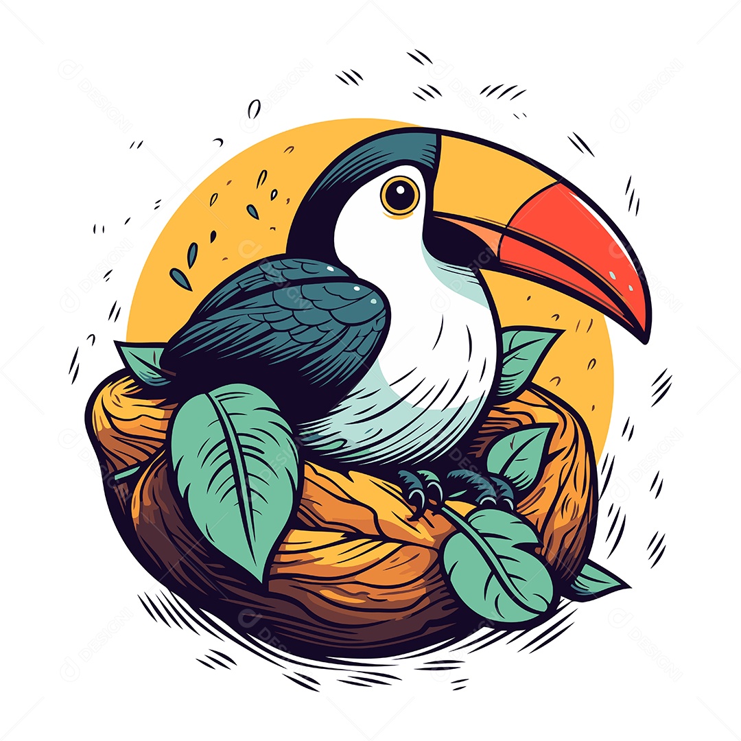 Tucano no Ninho Desenho Animado Ilustração Vetor EPS