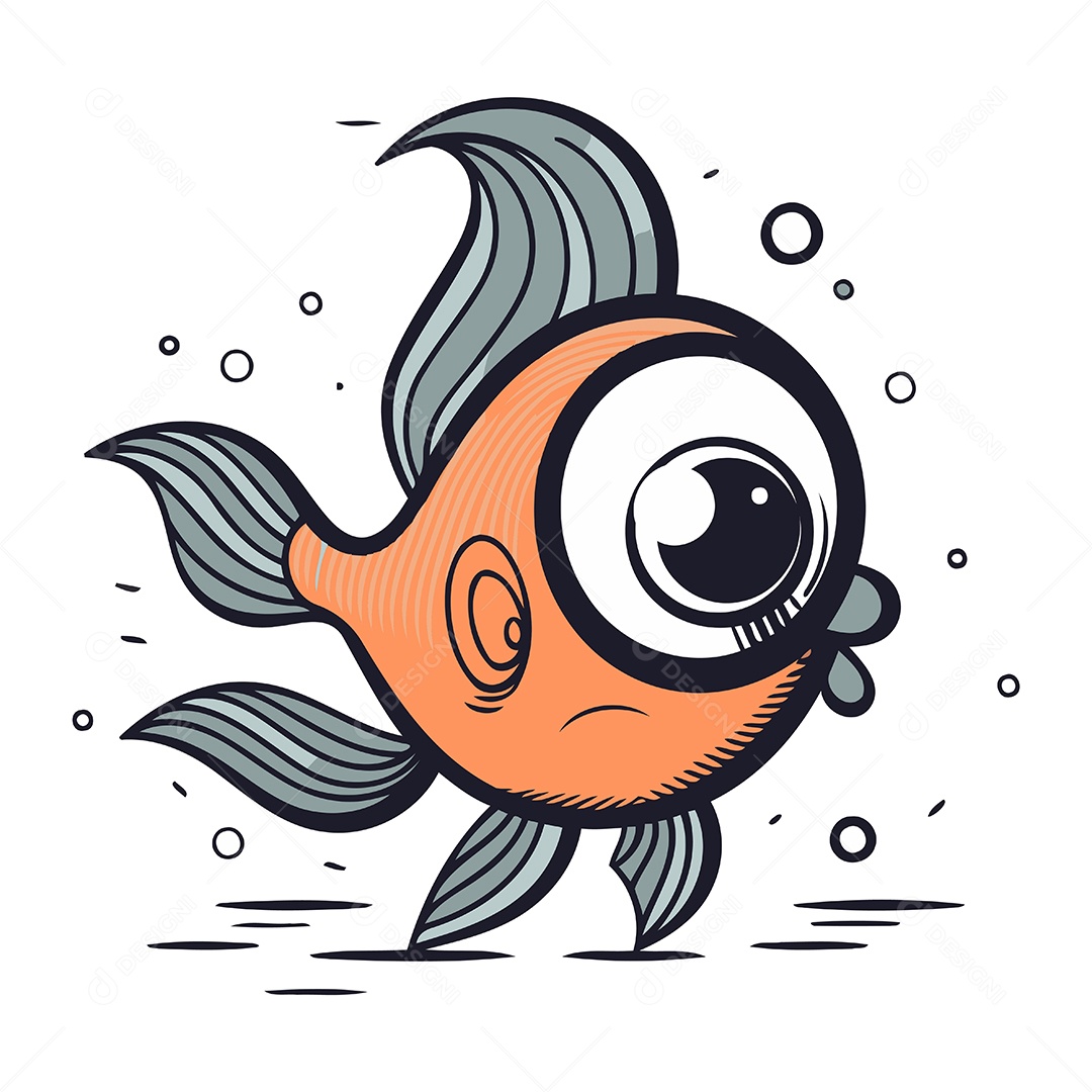 Peixe Fofo de Desenho Animado Ilustração Vetor EPS