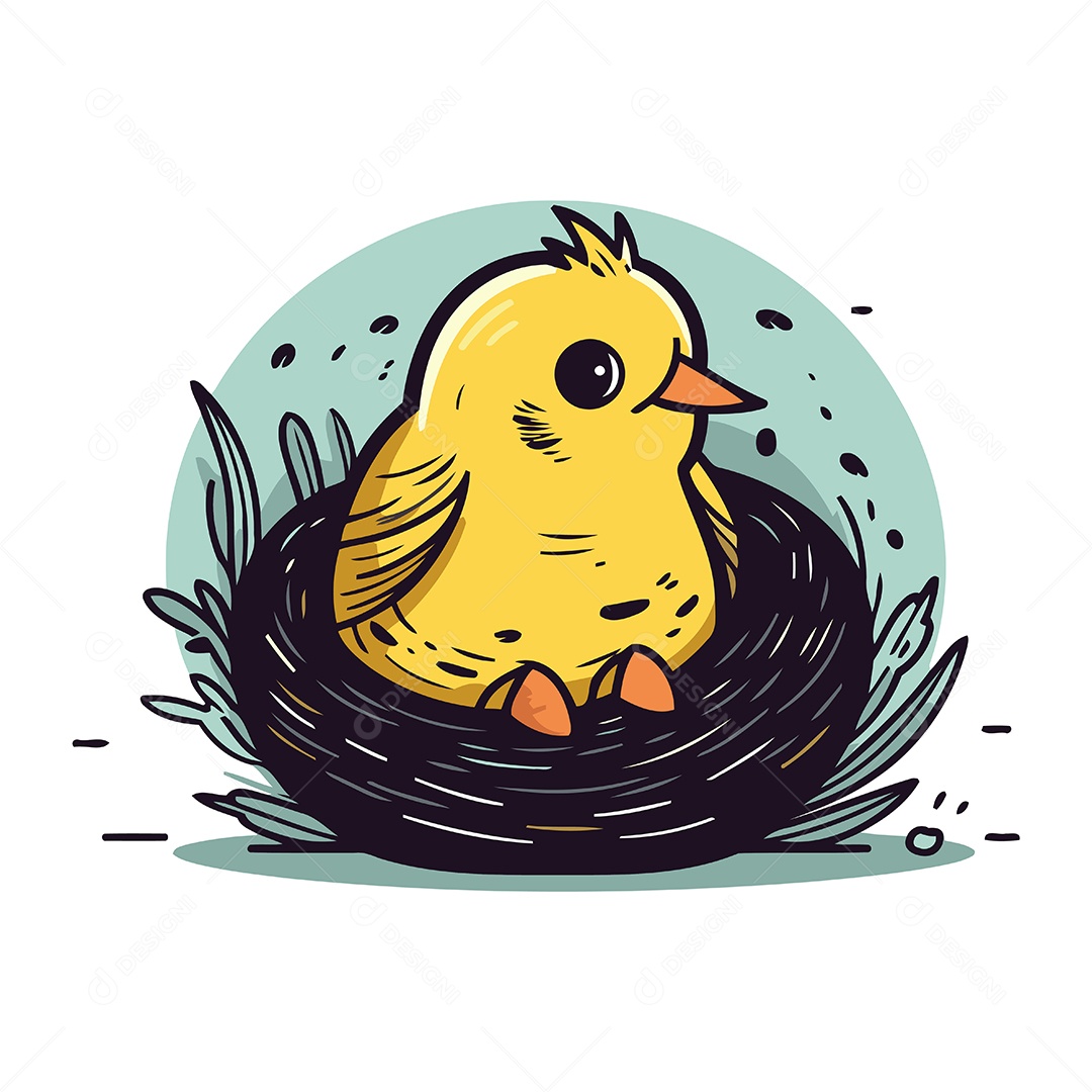 Pintinho no Ninho de Desenho Animado Ilustração Vetor EPS