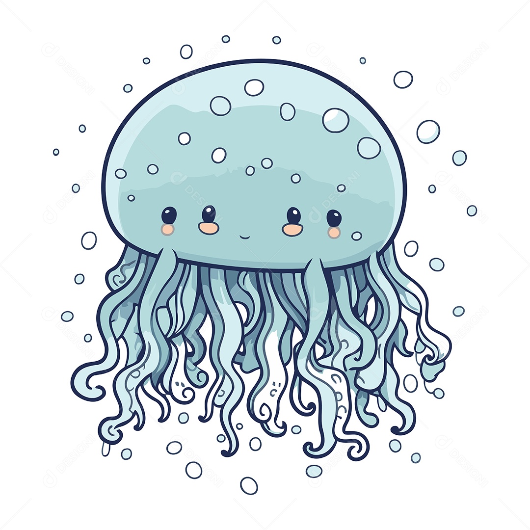 Água Viva Fofa de Desenho Animado Ilustração Vetor EPS