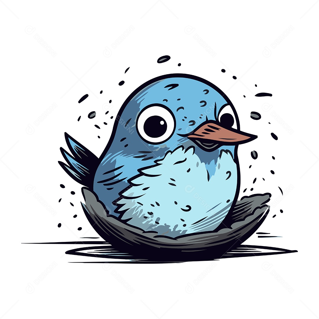 Pássaro Azul de Desenho Animado Ilustração Vetor EPS