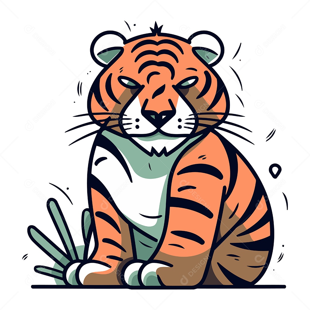 Tigre Fofo de Desenho Animado Ilustração Vetor EPS
