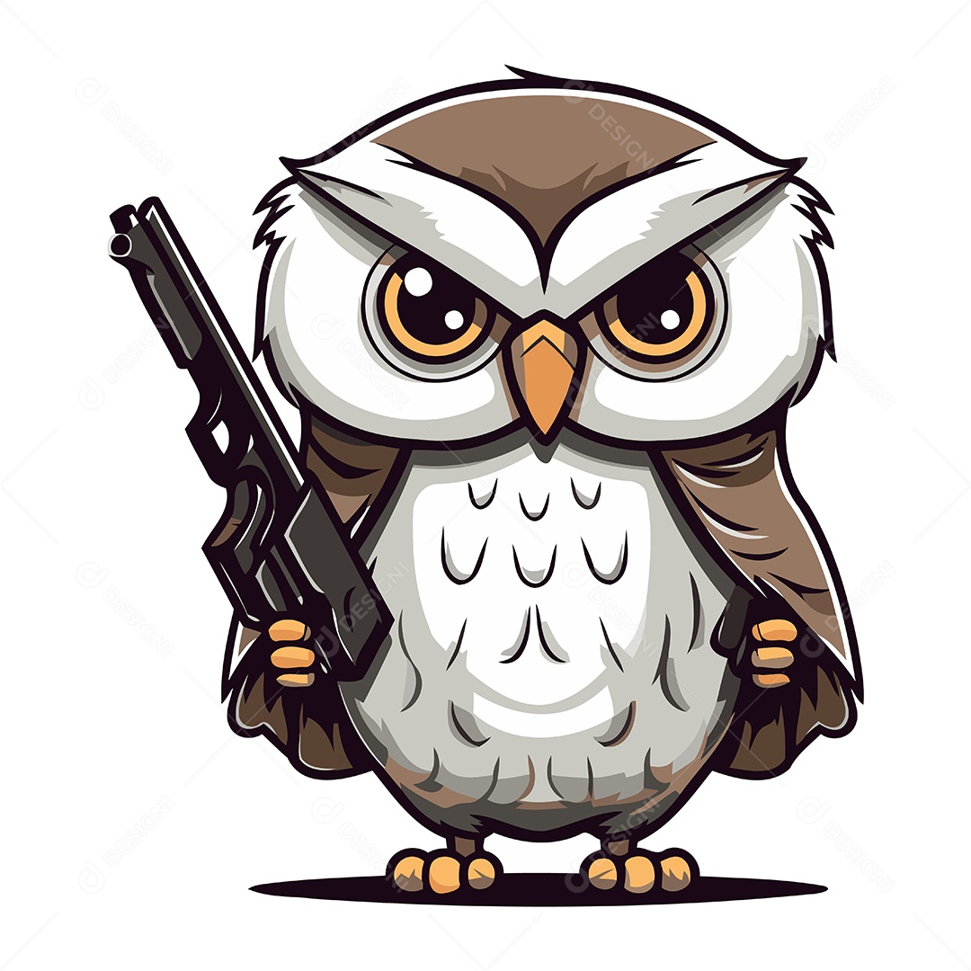 Coruja com Arma Desenho Animado Ilustração Vetor EPS