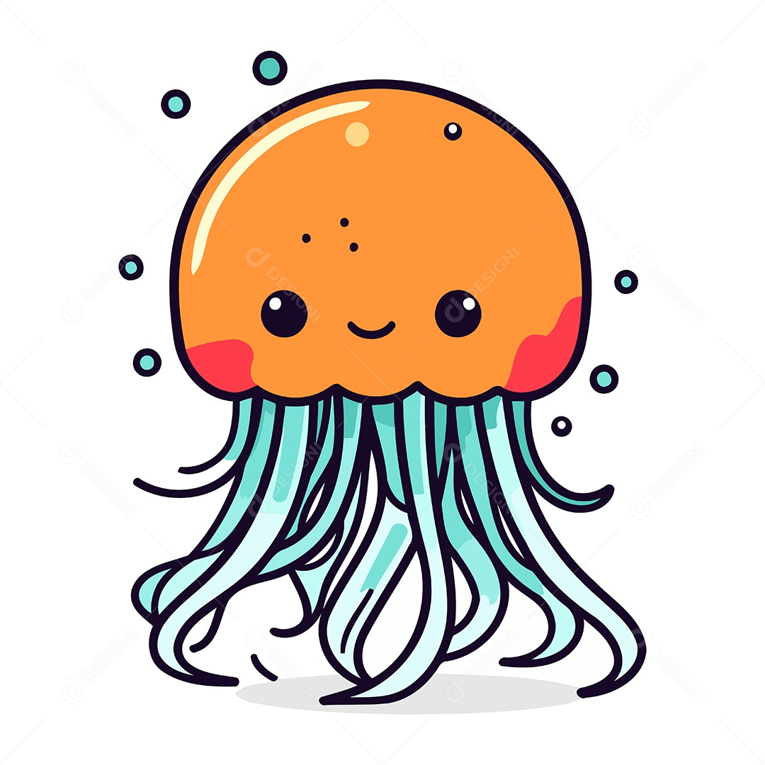 Água Viva Fofa de Desenho Animado Ilustração Vetor EPS