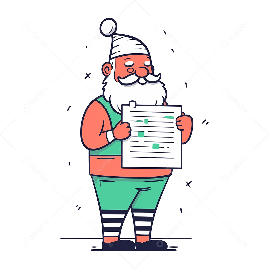 Papai Noel com Lista Desenho Animado Ilustração Vetor EPS