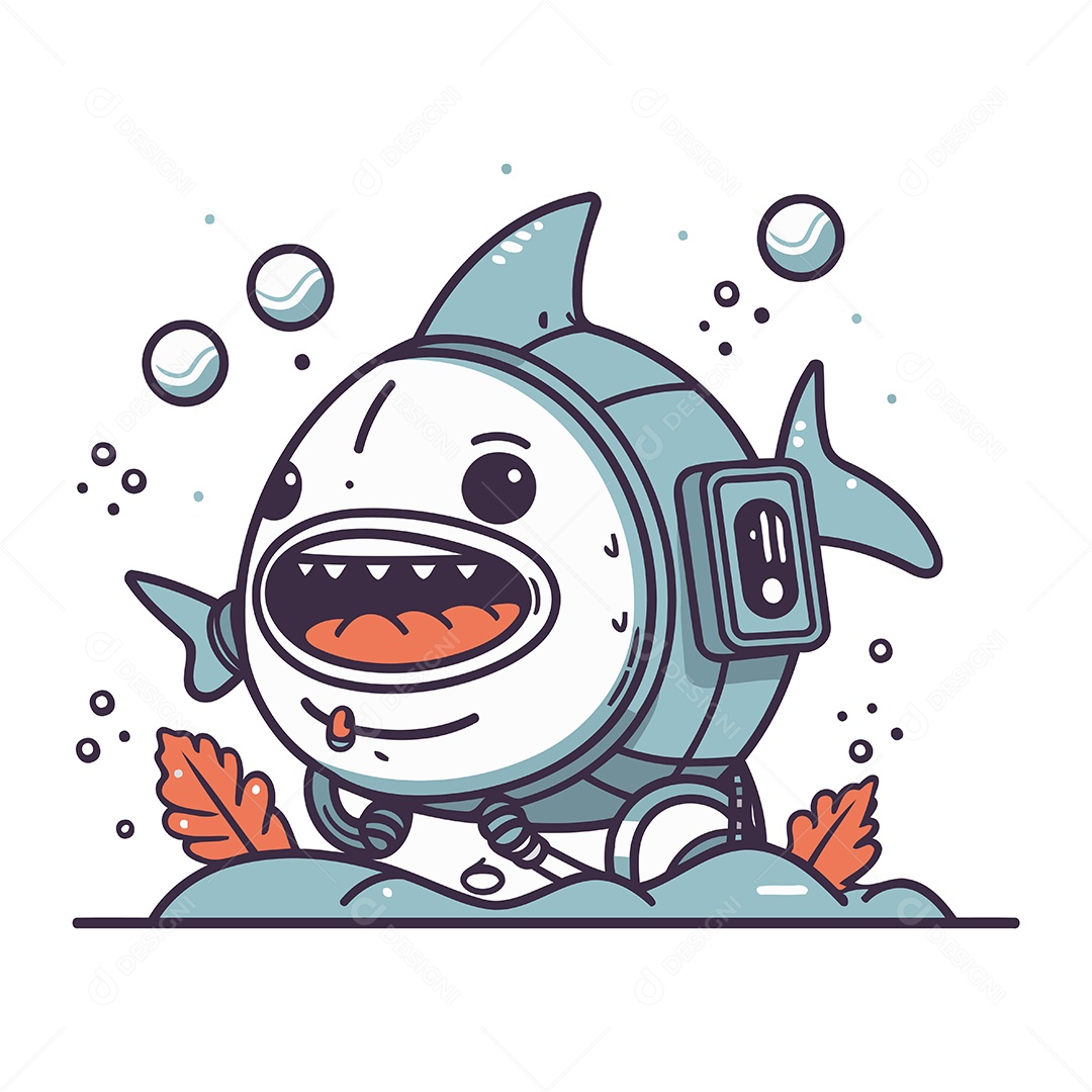 Tubarão de Desenho Animado Ilustração Vetor EPS