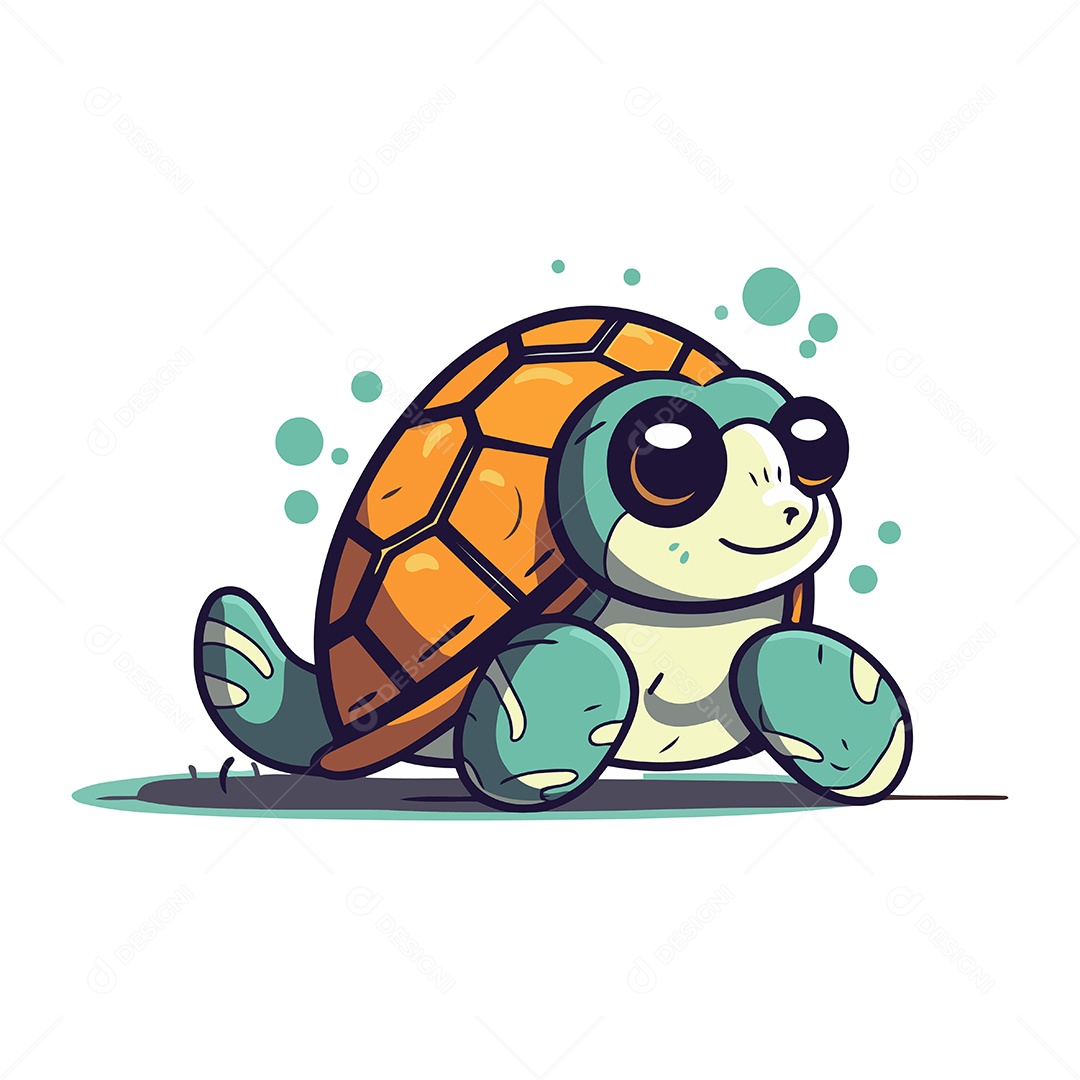 Tartaruga Fofa de Desenho Animado Ilustração Vetor EPS