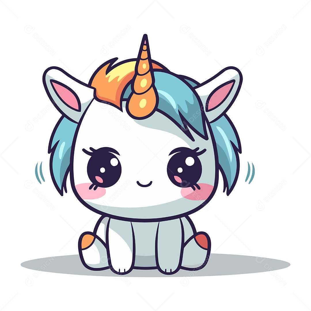 Unicórnio Fofo de Desenho Animado Ilustração Vetor EPS