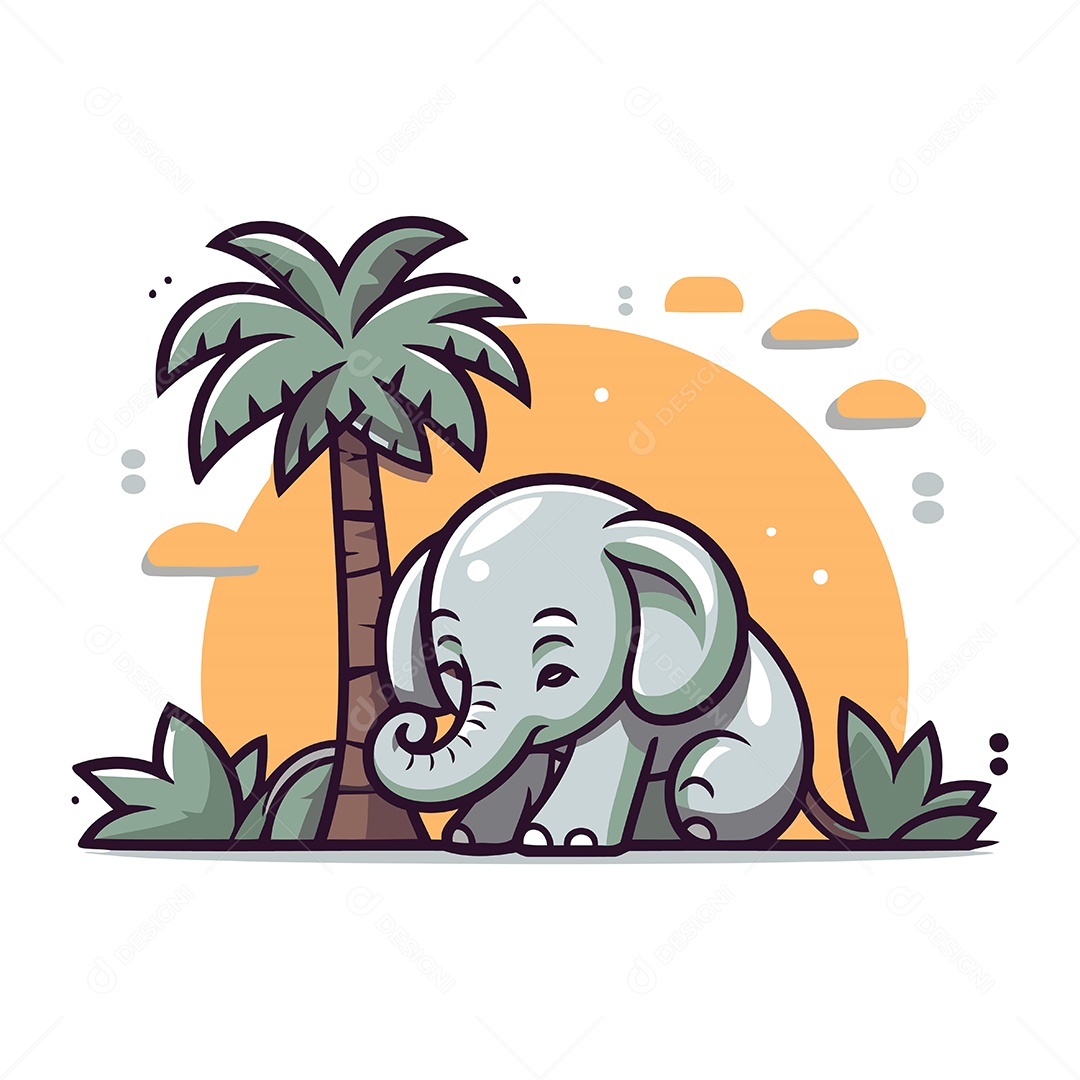 Elefante Fofo de Desenho Animado Ilustração Vetor EPS