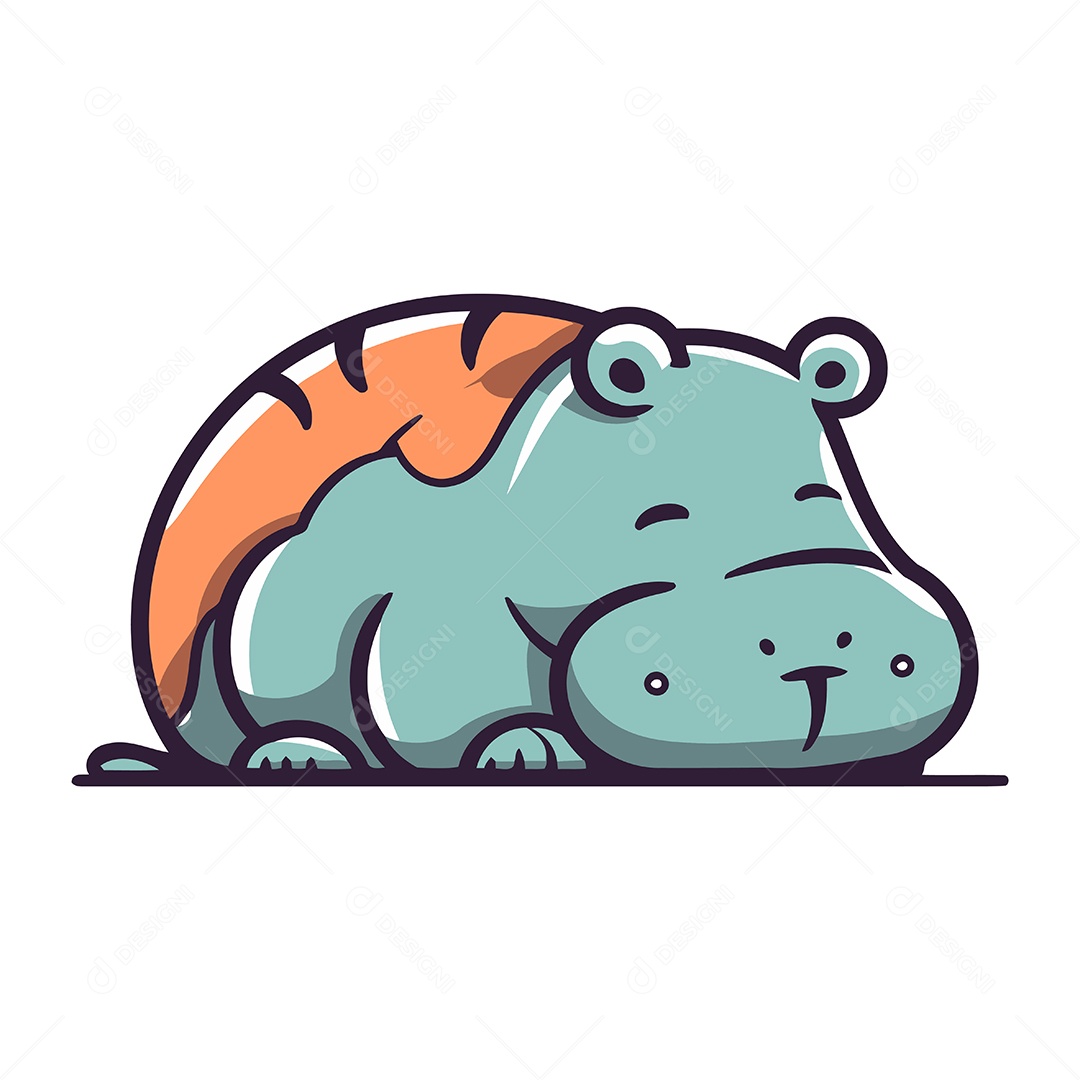 Hipopótamo Fofo de Desenho Animado Ilustração Vetor EPS