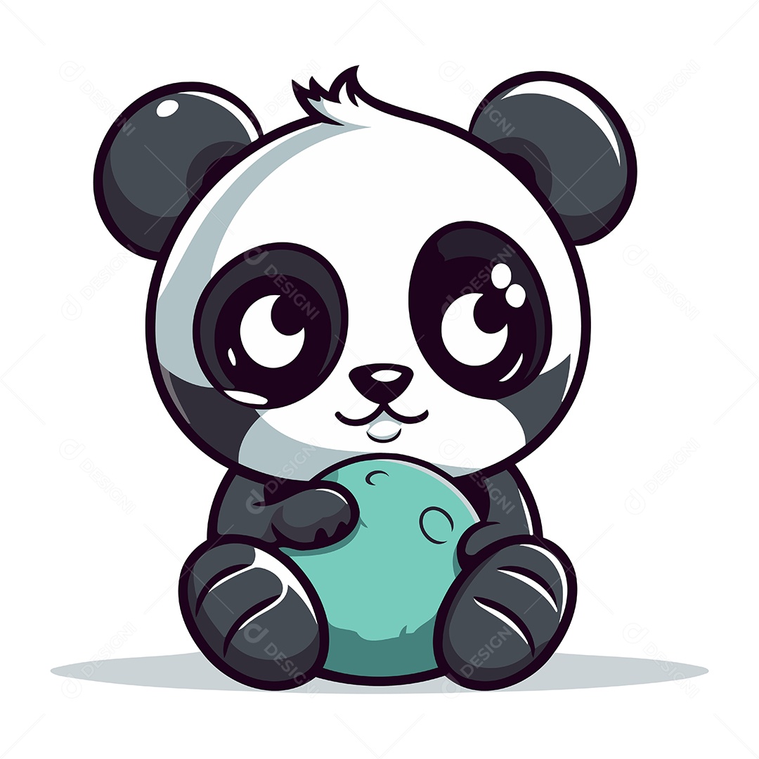 Panda Fofo com uma Bola Ilustração Vetor EPS
