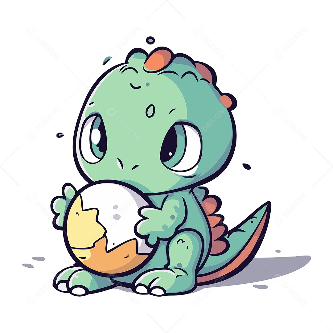 Filhote de Dinossauro Fofo com Ovo Ilustração Vetor EPS