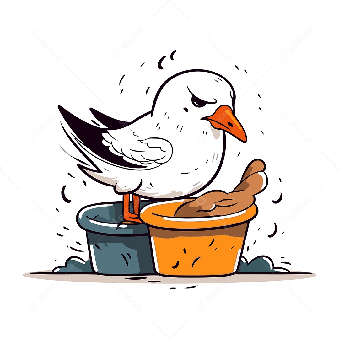 Gaivota com Balde Ilustração Vetor EPS