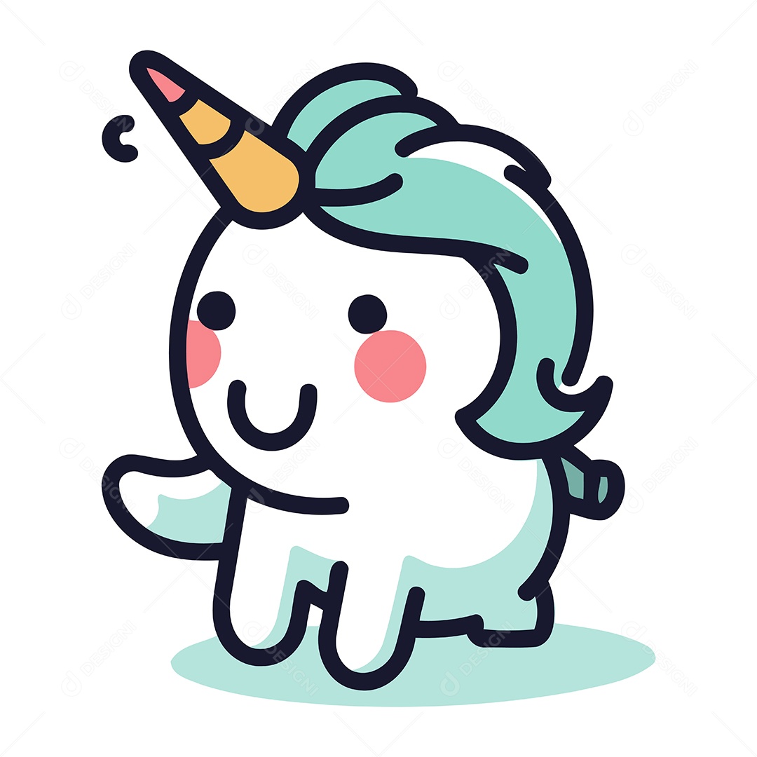 Unicórnio Fofo de Desenho Animado Ilustração Vetor EPS