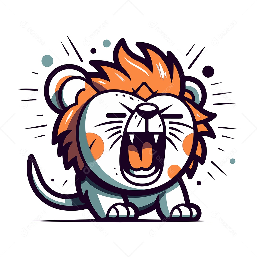 Leão Fofo de Desenho Animado Ilustração Vetor EPS