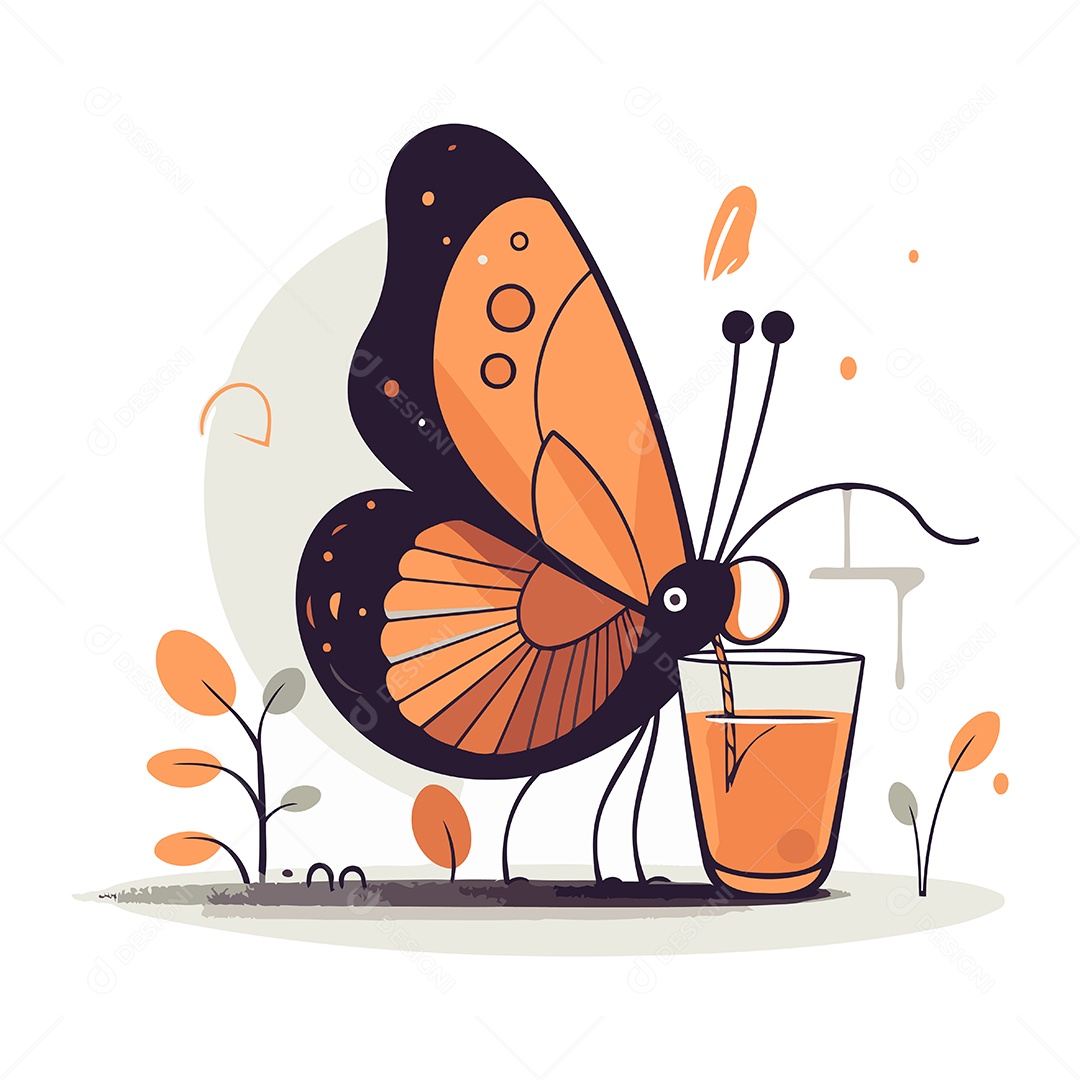 Borboleta com Copo Ilustração Vetor EPS