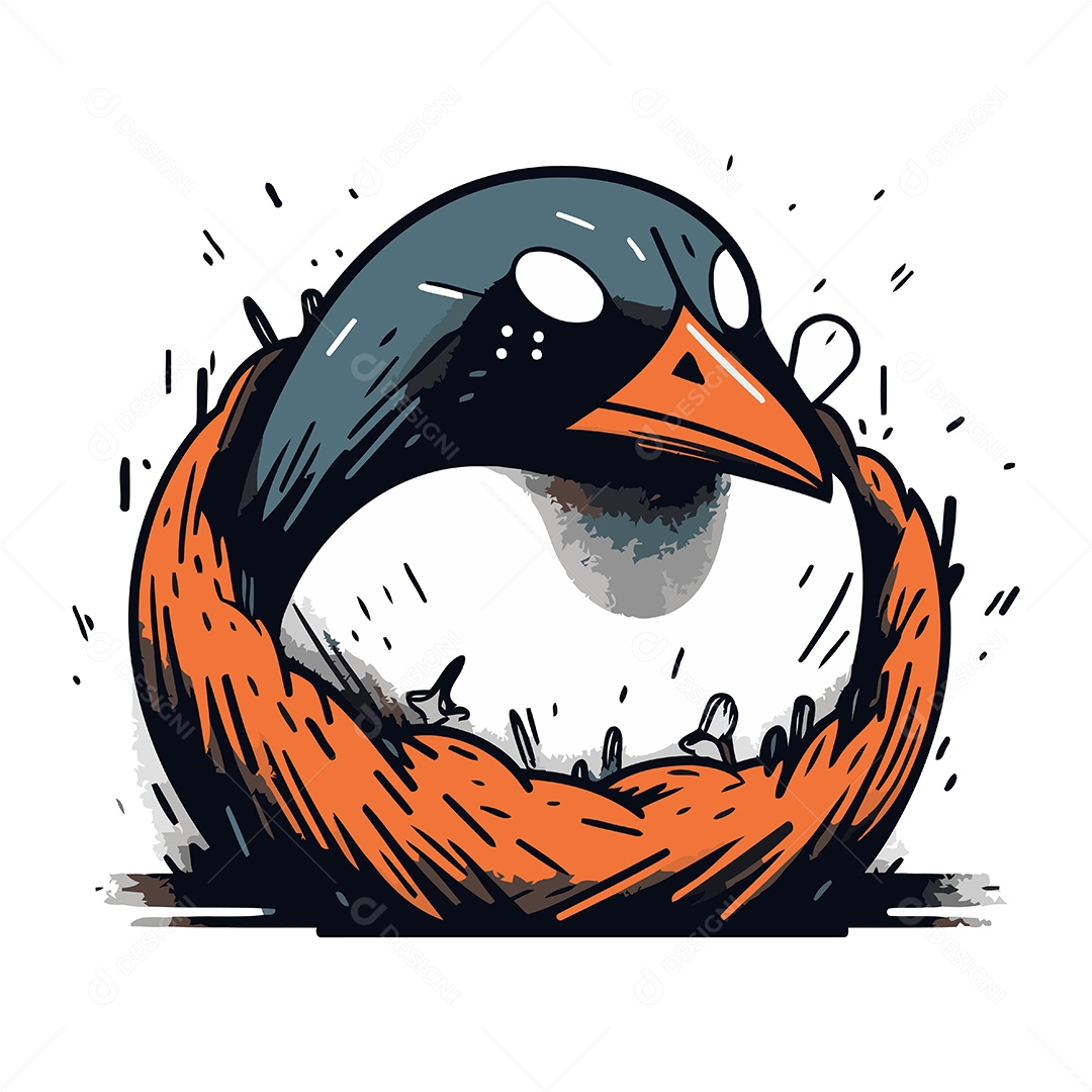 Pinguim Fofo no Ninho Ilustração Vetor EPS